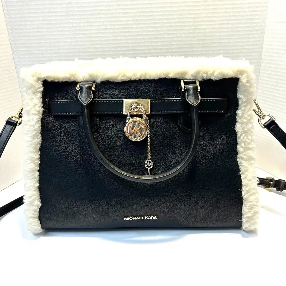Michael Kors Hamilton Pebbled Leather Sherpa Trimmed‎ Crossbody/Satchel NWT